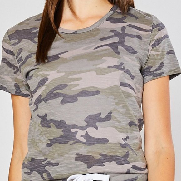 NEW Camouflage Camo Round Neck Cotton Slub Tee Top - Picture 7 of 10
